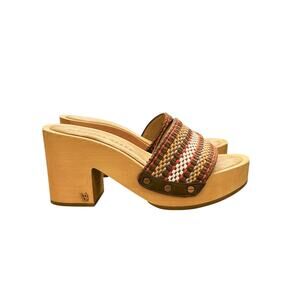 Veronica Beard Hannalee Woven Leather Platform Heels Clogs Mules Sandals Size 6